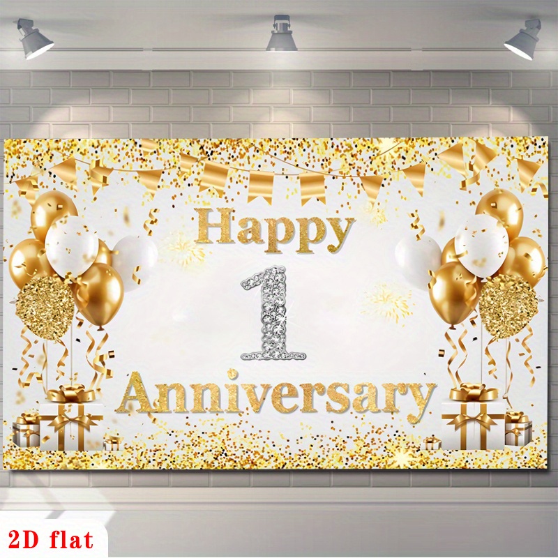Party Banner Gold - 2D Płaski Złoty Biały Balonowy Baner